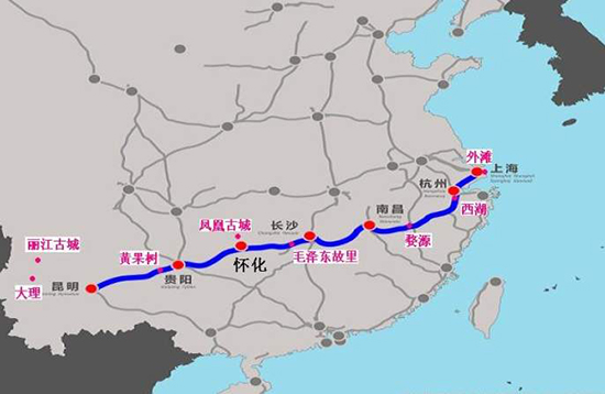 沪昆高铁线路图大公网6月17日电(记者劳莉)记者从铁路部门获悉,6月18