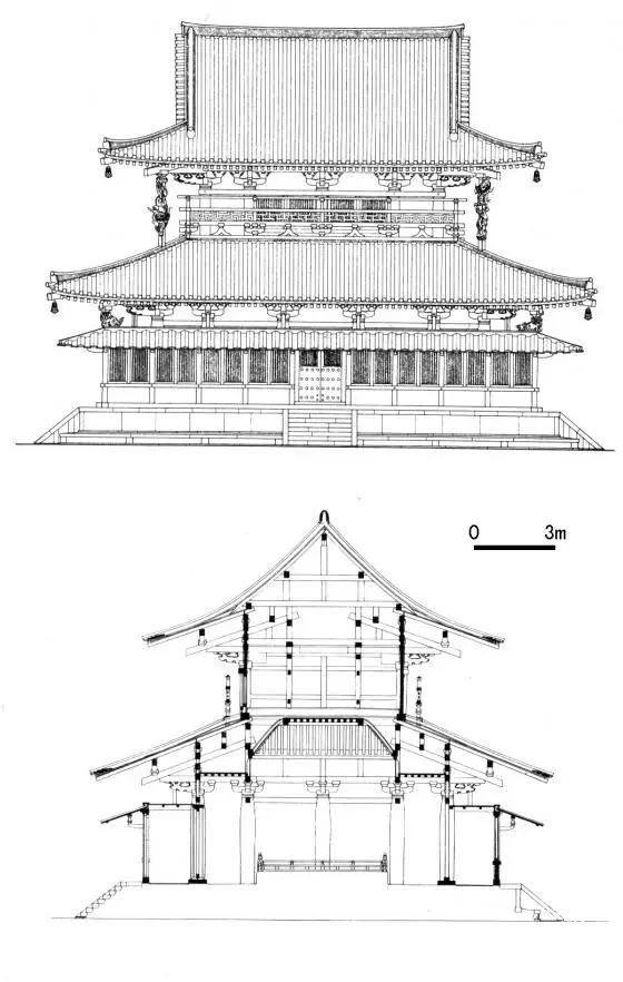 都能看得懂的法隆寺建造手绘图 世界上最古老的木造建筑 建筑完成后的