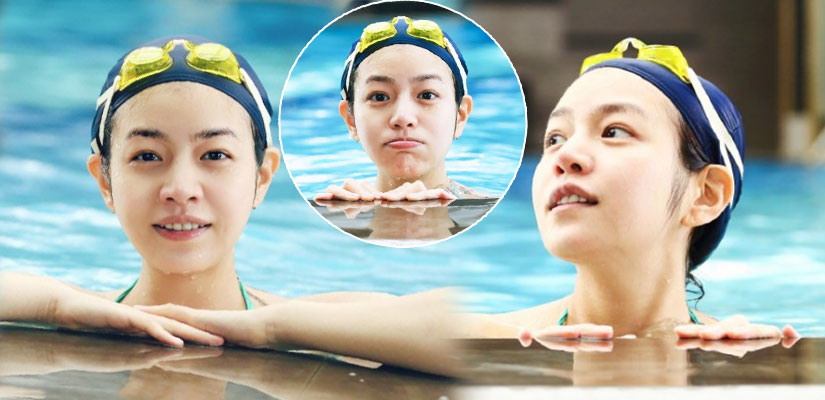 陈妍希挺孕肚游泳 素颜卖萌肤质感人