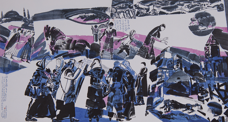 作品名称：沿着太阳走去——丝路写意之一-69x69cm-2011年