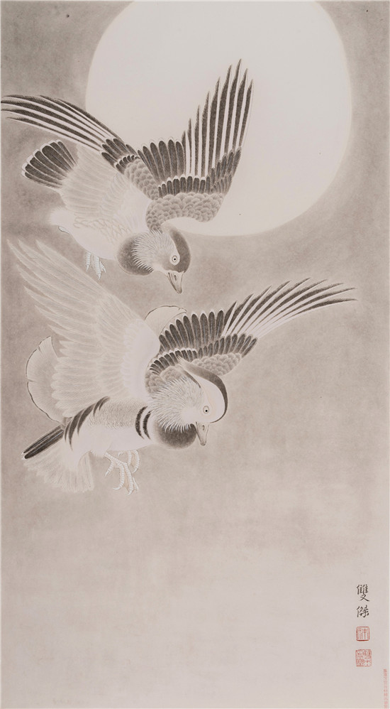 《鸳鸯不独宿》50×90cm